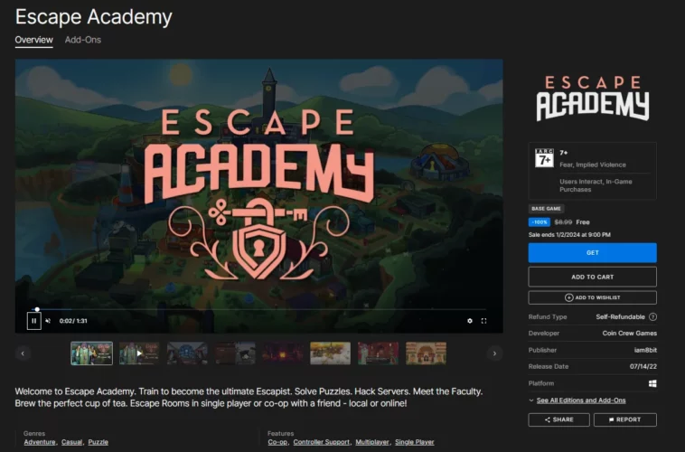 Epic Games Store's First Gift of 2024 Escape Academy Gamerz Gateway